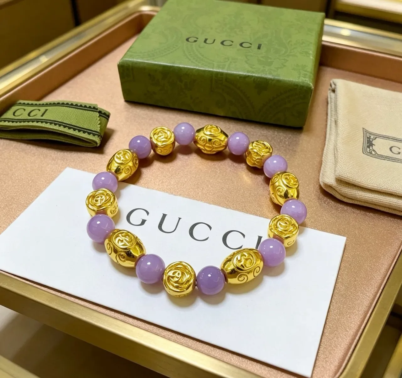 Gucci Purple Gold Beaded Metal Bracelet 7