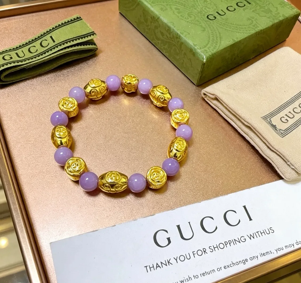Gucci Purple Gold Beaded Metal Bracelet 9