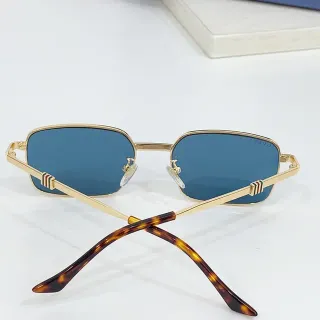 Gucci Rectangular Metal Frame Blue Lens Tortoiseshell Temple Sunglasses