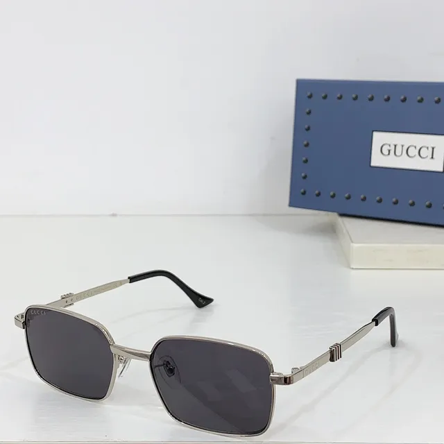 Gucci Rectangular Metal Frame Blue Lens Tortoiseshell Temple Sunglasses 6