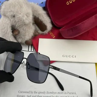 Gucci Rectangular Metal Frame Gradient Gray Sunglasses