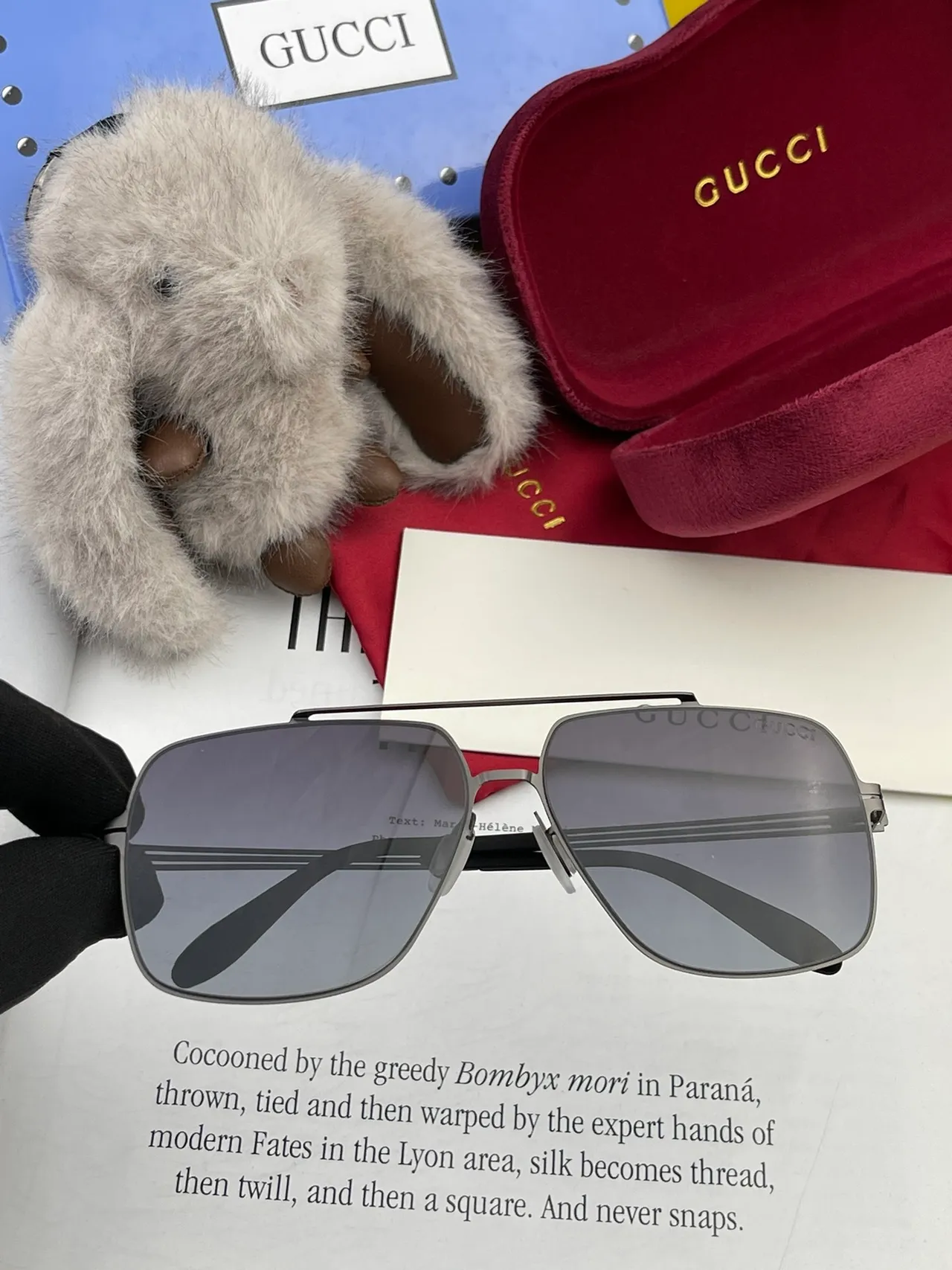 Gucci Rectangular Metal Frame Gradient Gray Sunglasses 5