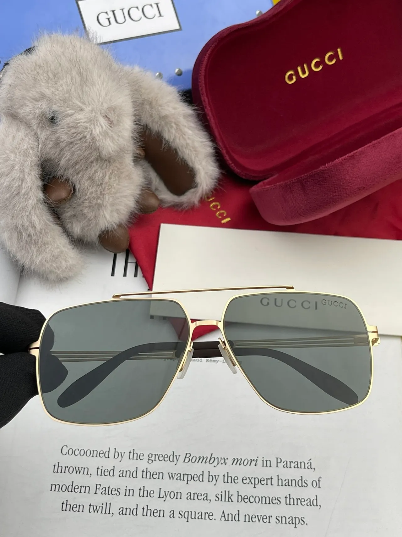 Gucci Rectangular Metal Frame Gradient Gray Sunglasses 6