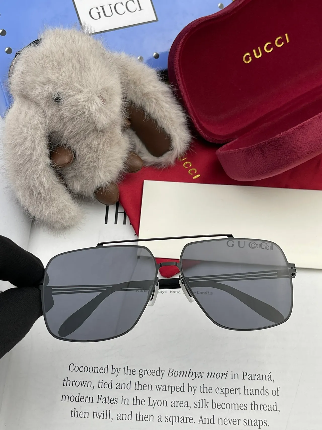 Gucci Rectangular Metal Frame Gradient Gray Sunglasses 7
