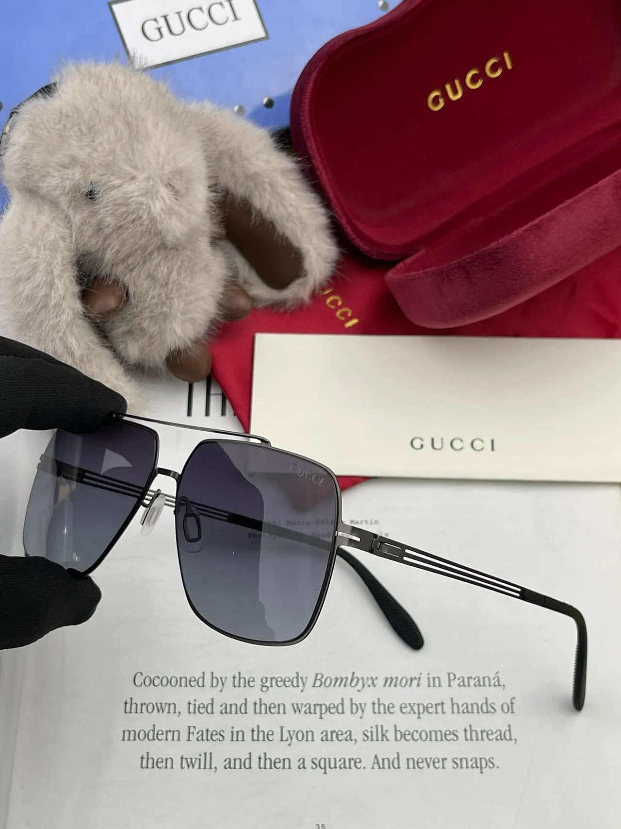 Gucci Rectangular Metal Frame Gradient Gray Sunglasses 8