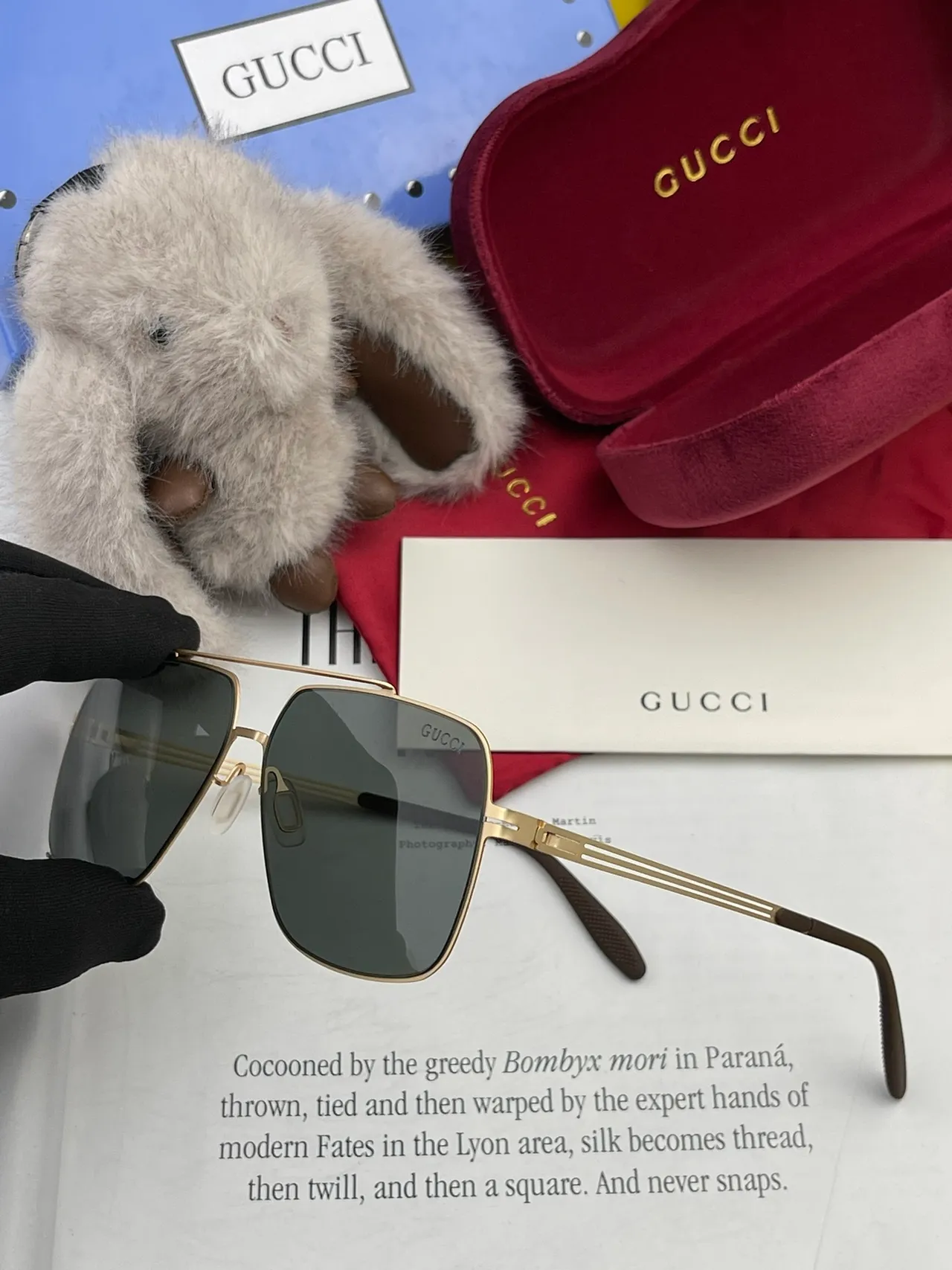 Gucci Rectangular Metal Frame Gradient Gray Sunglasses 9