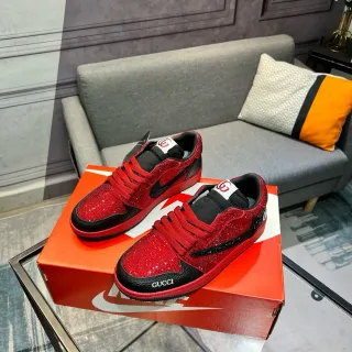 Gucci Red Black Crystal-Embellished Low-Top Lifestyle Sneakers