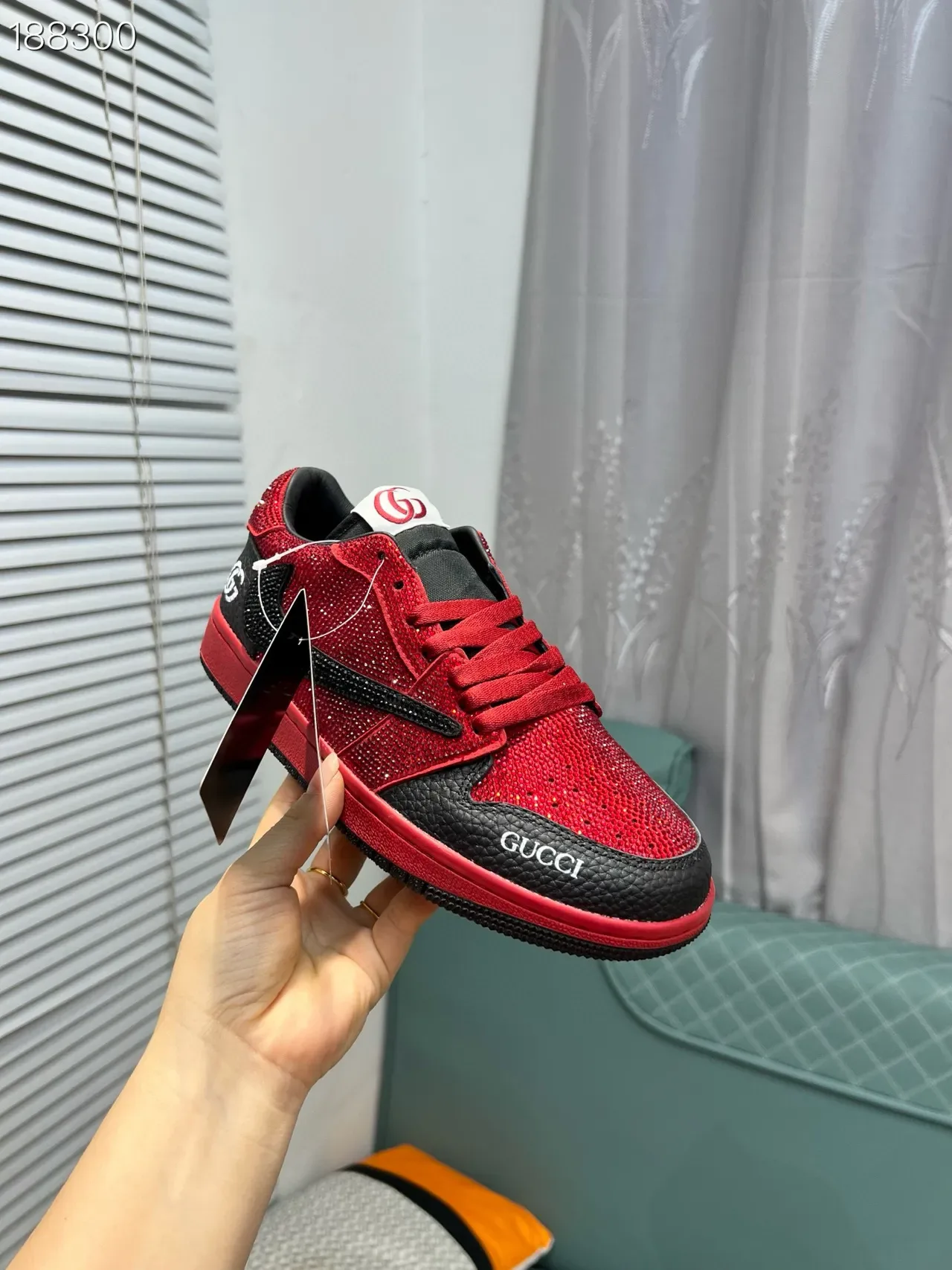Gucci Red Black Crystal-Embellished Low-Top Lifestyle Sneakers 6