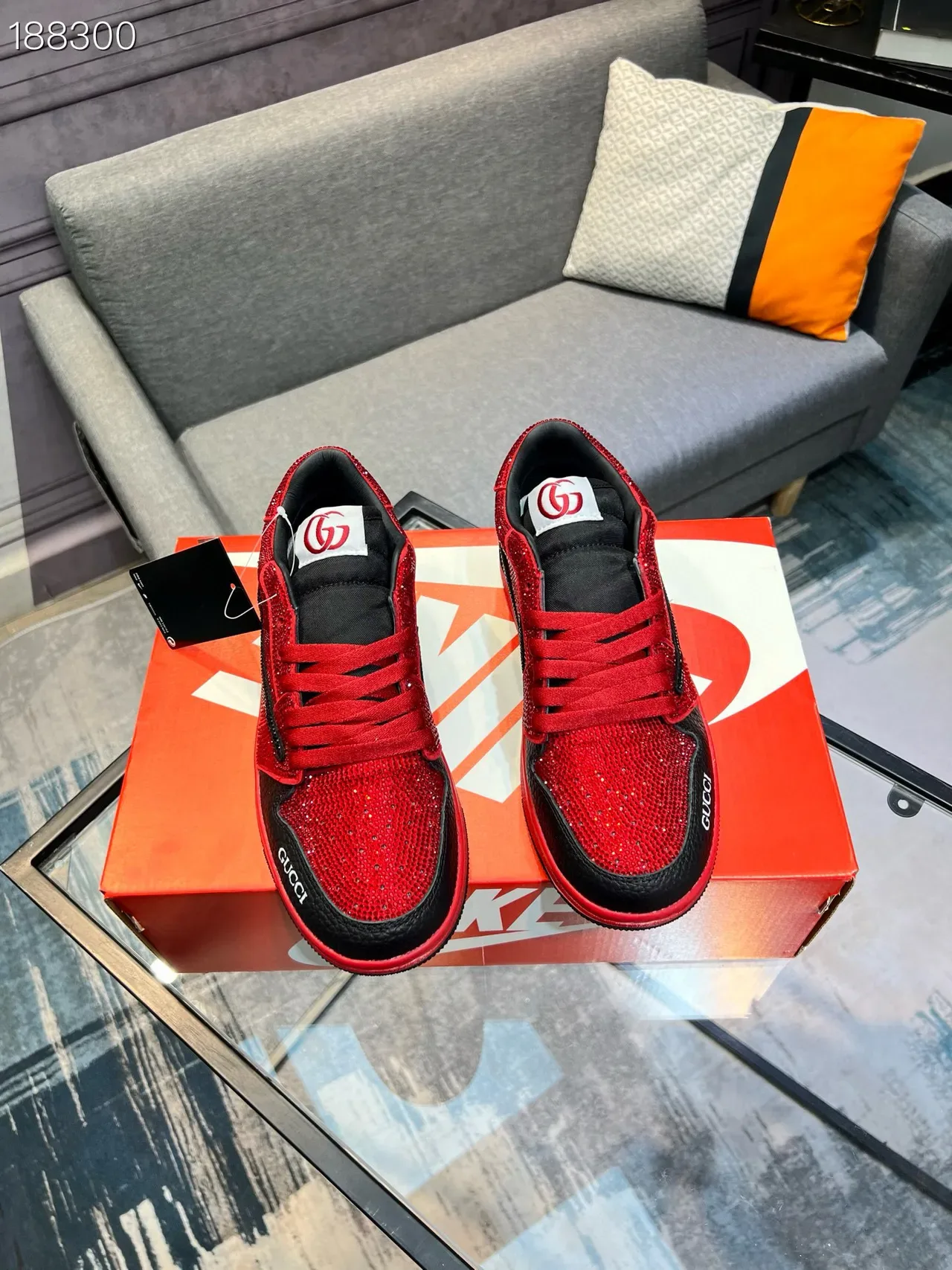 Gucci Red Black Crystal-Embellished Low-Top Lifestyle Sneakers 7