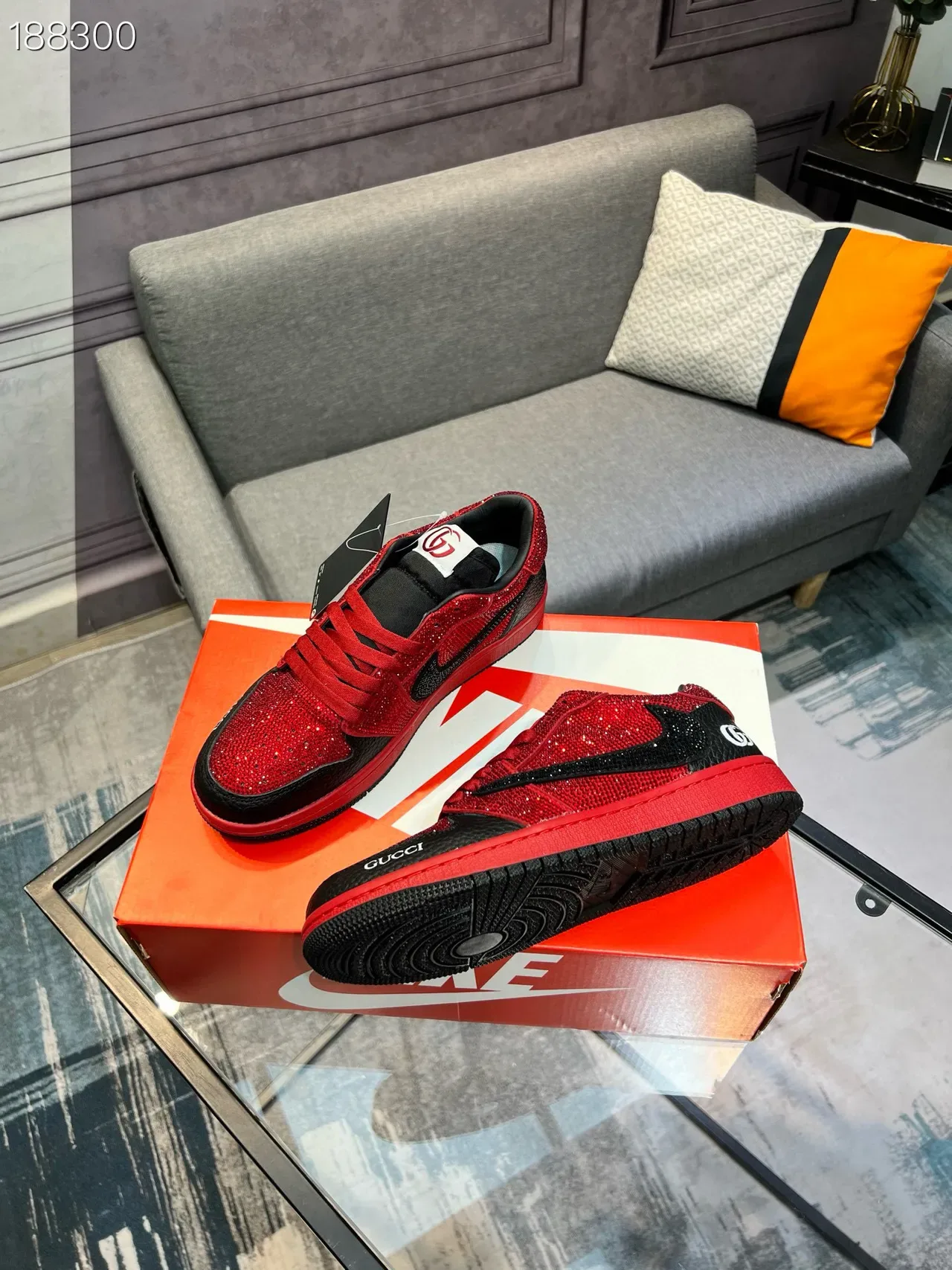 Gucci Red Black Crystal-Embellished Low-Top Lifestyle Sneakers 8