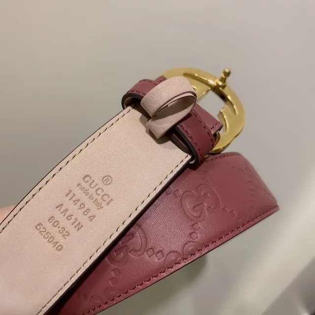 Gucci Red Gold Embossed GG Monogram Interlocking G Buckle Leather Belt 3