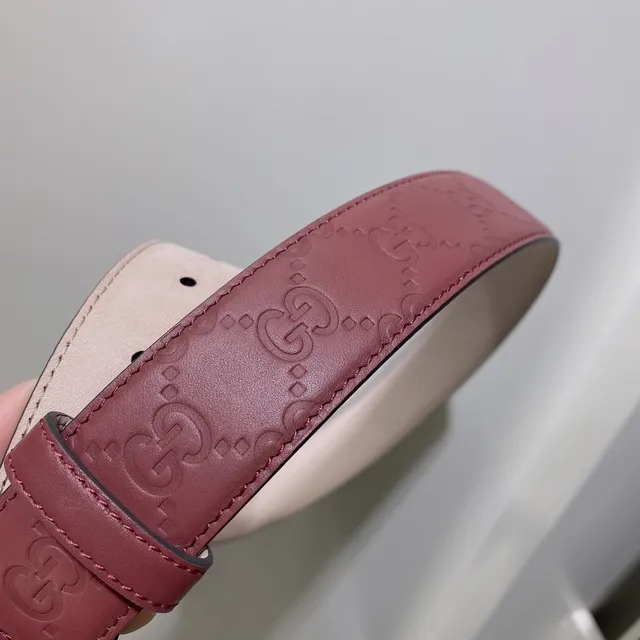 Gucci Red Gold Embossed GG Monogram Interlocking G Buckle Leather Belt 4