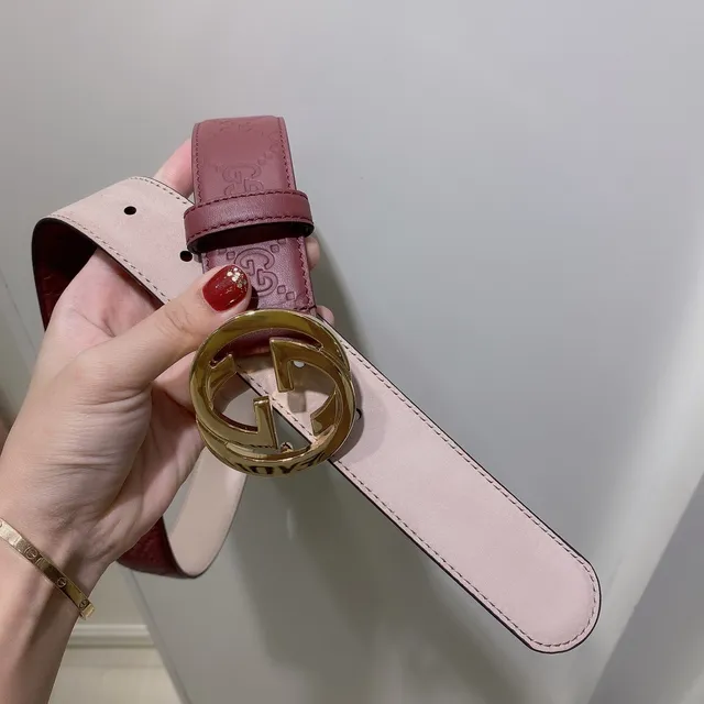 Gucci Red Gold Embossed GG Monogram Interlocking G Buckle Leather Belt 5