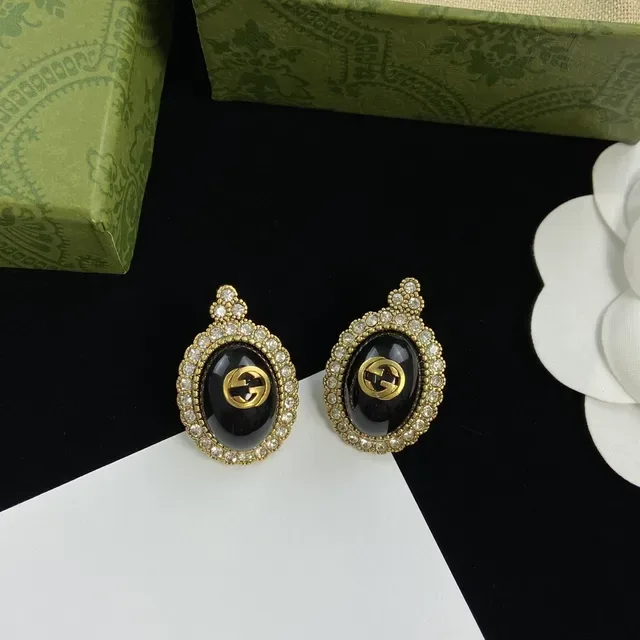 Gucci Red Gold Oval Drop Silhouette Pavé Crystal Halo Earrings 3