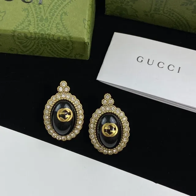 Gucci Red Gold Oval Drop Silhouette Pavé Crystal Halo Earrings 5