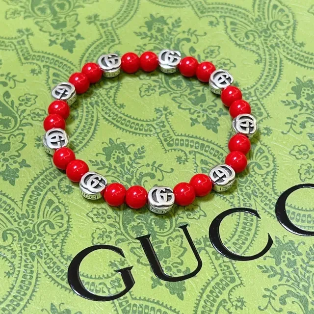 Gucci Red Silver Beaded Interlocking G Charms Bracelet 4