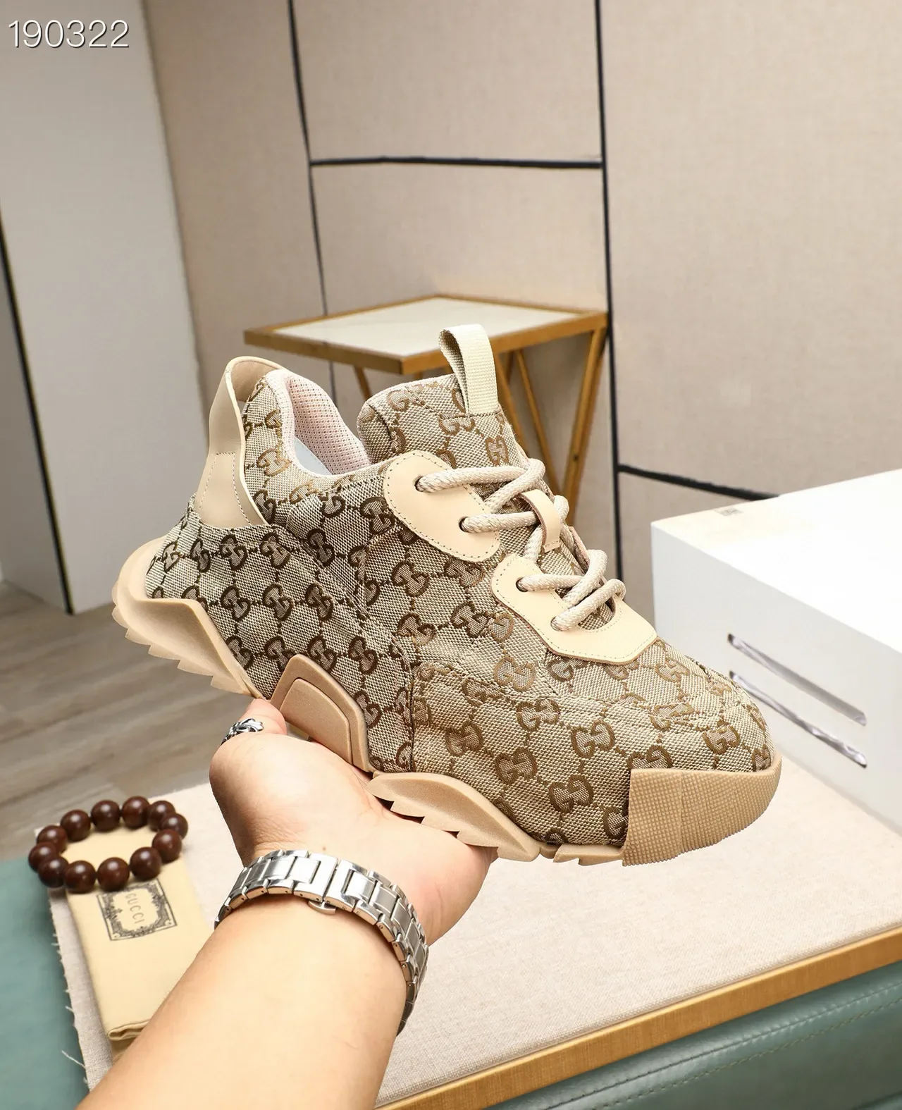 Gucci Rhyton Beige Brown GG Monogram Lifestyle Sneakers 6