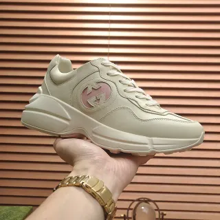 Gucci Rhyton Beige Pink Chunky Sole Leather Upper Lifestyle Sneakers
