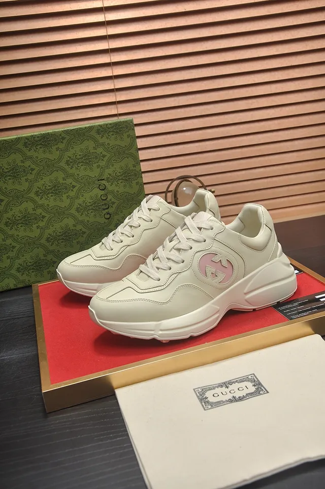 Gucci Rhyton Beige Pink Chunky Sole Leather Upper Lifestyle Sneakers 3
