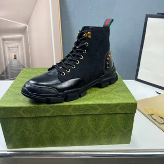 Gucci Rhyton Black Monogram Canvas and Leather Combat Boot