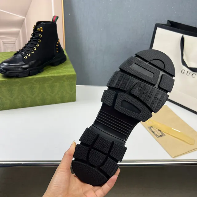 Gucci Rhyton Black Monogram Canvas and Leather Combat Boot 2