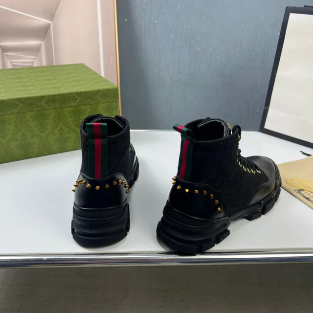 Gucci Rhyton Black Monogram Canvas and Leather Combat Boot 3