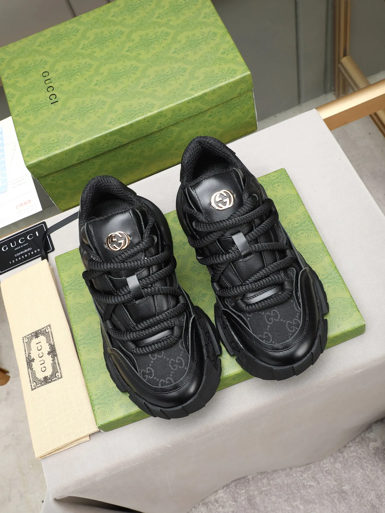 Gucci Rhyton Black Monogram Jacquard Chunky Sneakers 3