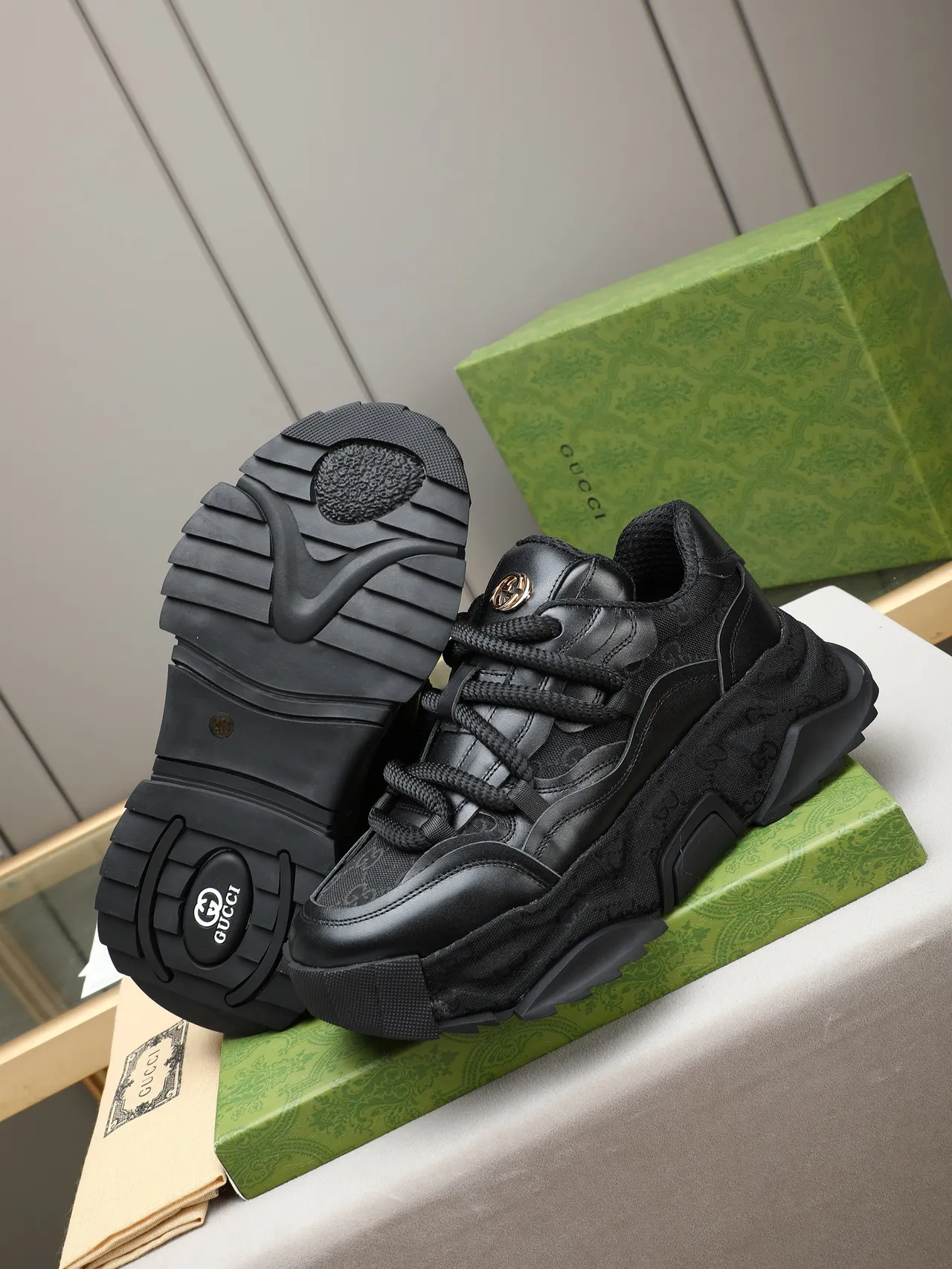 Gucci Rhyton Black Monogram Jacquard Chunky Sneakers 4