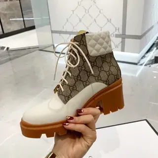 Gucci Rhyton GG Monogram Quilted Heel Ankle Boots