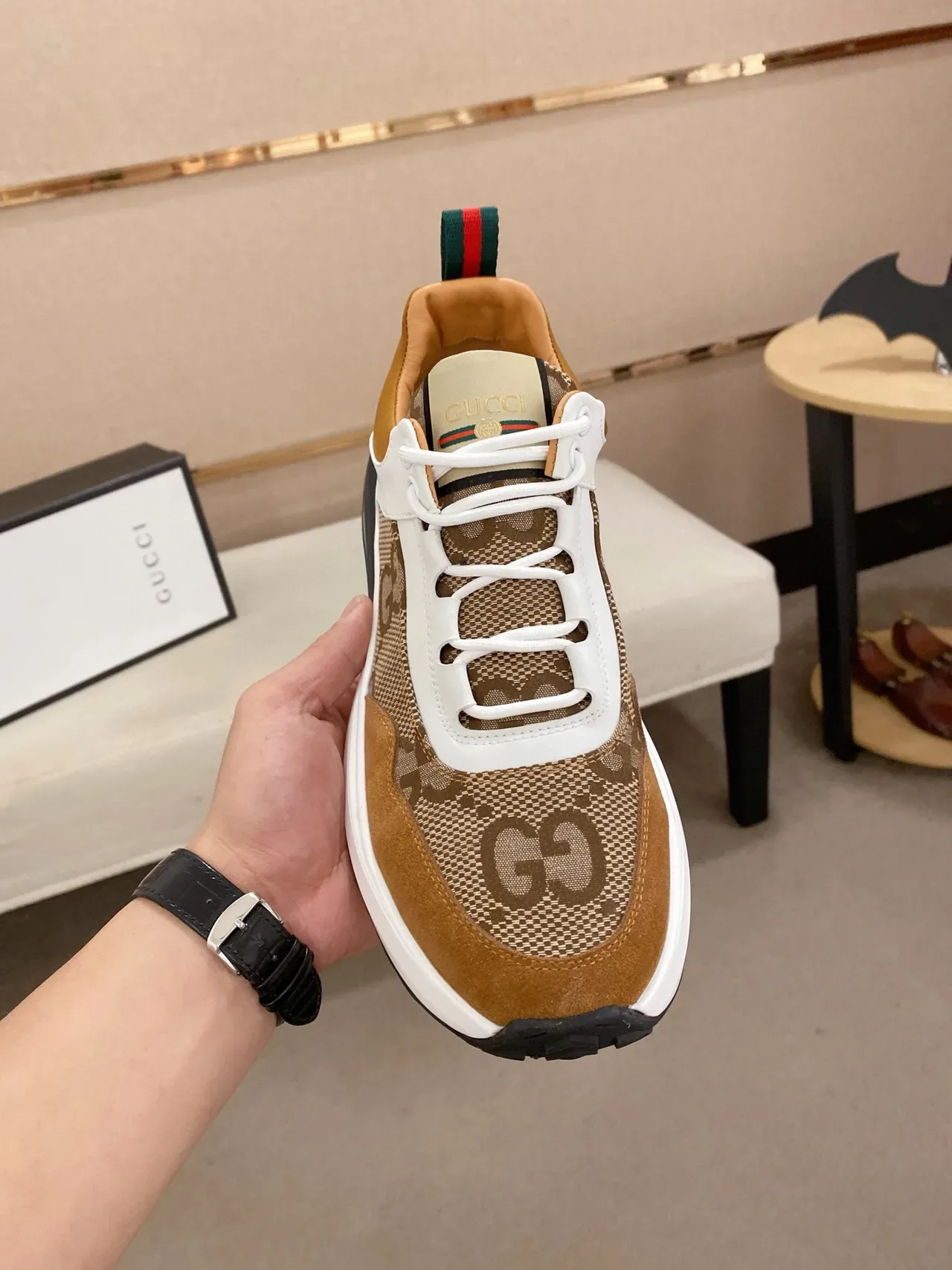 Gucci Rhyton Tan and White GG Monogram Lifestyle Sneakers 2