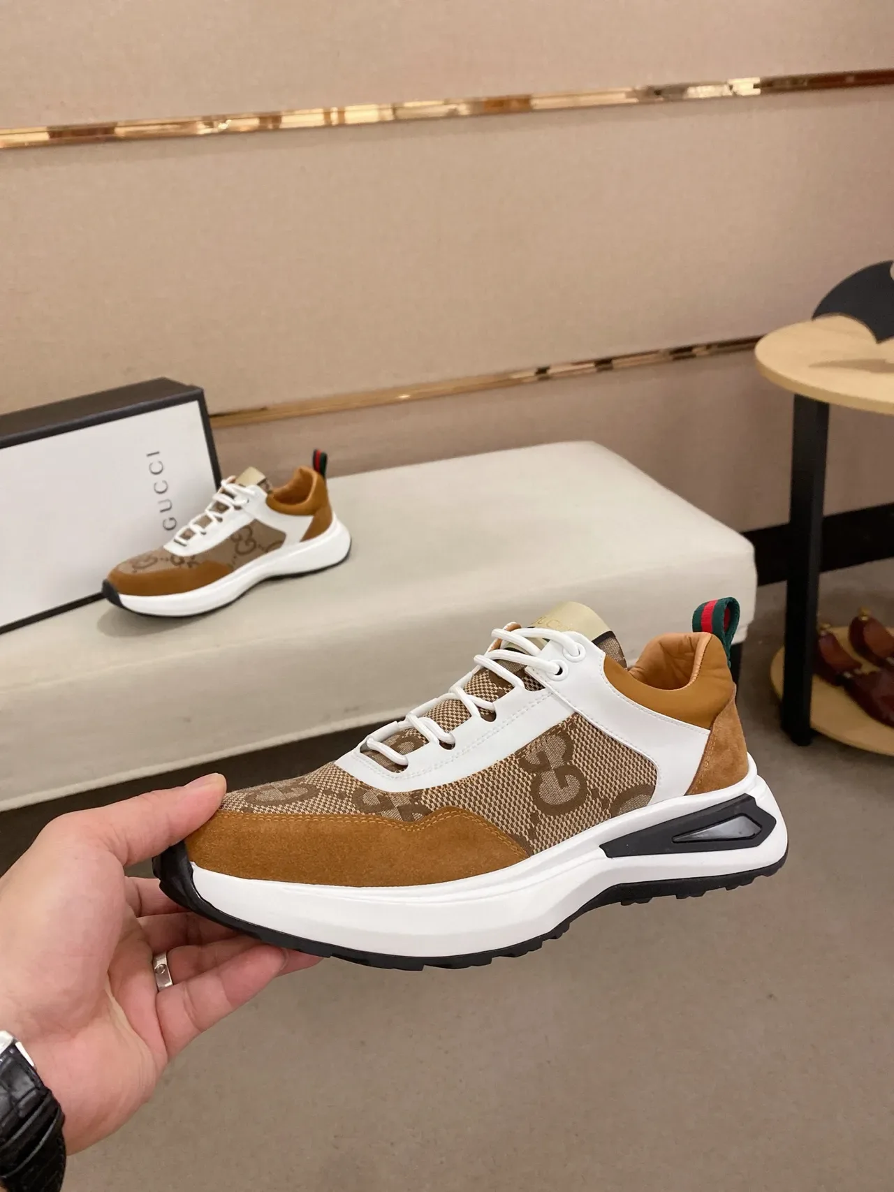 Gucci Rhyton Tan and White GG Monogram Lifestyle Sneakers 3