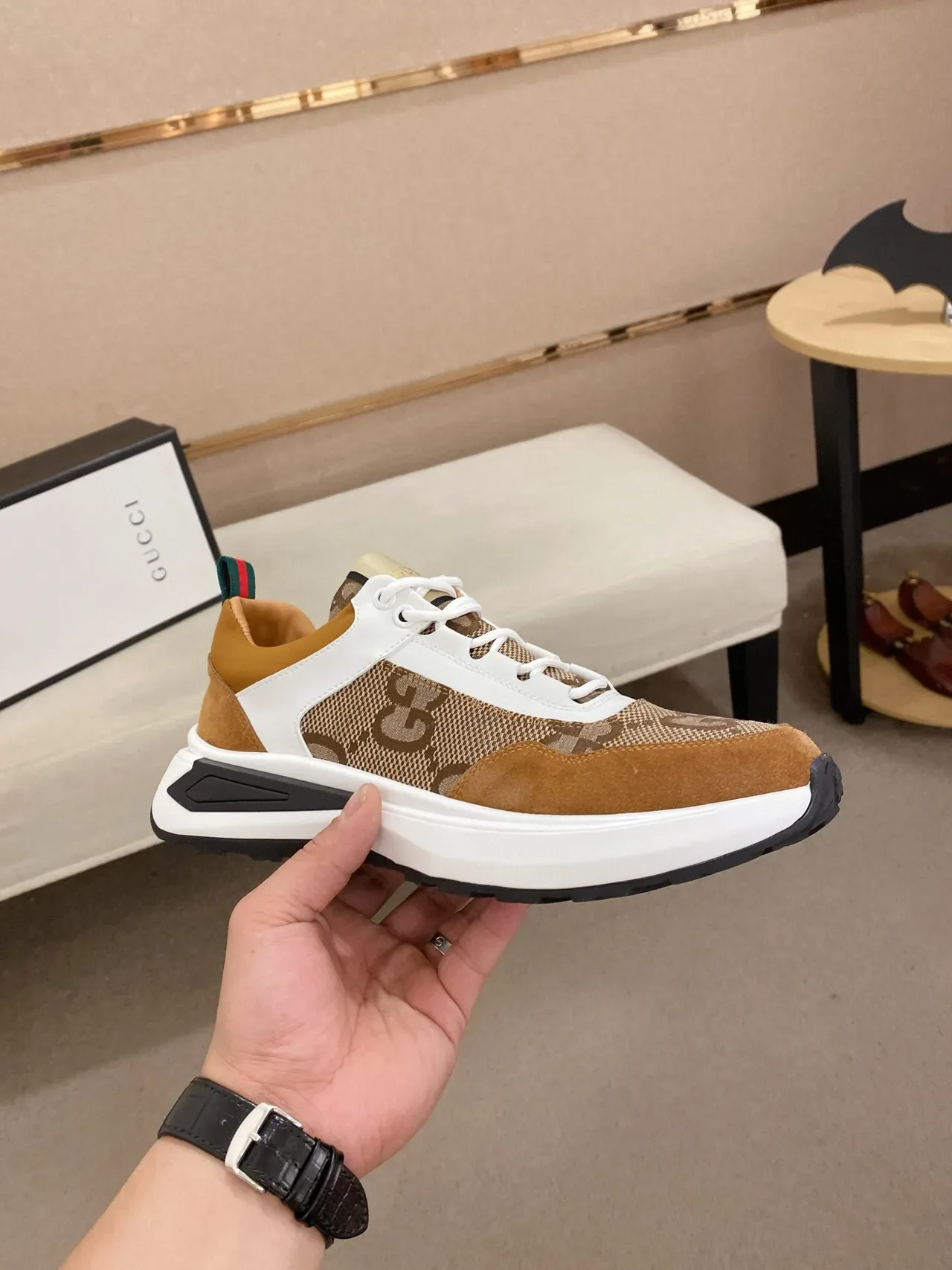 Gucci Rhyton Tan and White GG Monogram Lifestyle Sneakers 4