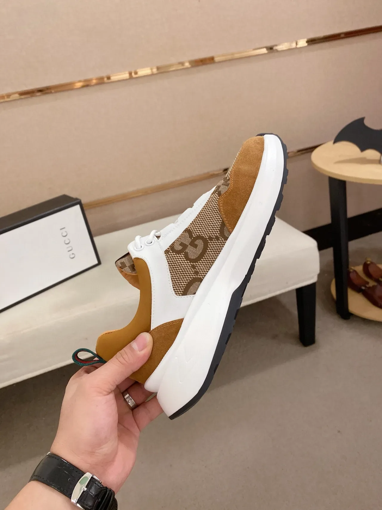 Gucci Rhyton Tan and White GG Monogram Lifestyle Sneakers 5