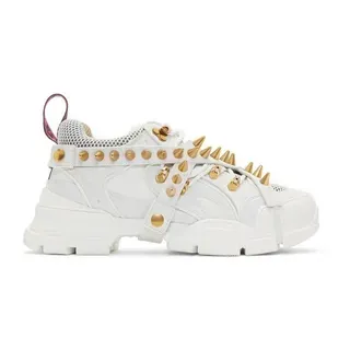 Gucci Rhyton White Gold Sole Spike-Studded Strap Chunky Sneakers