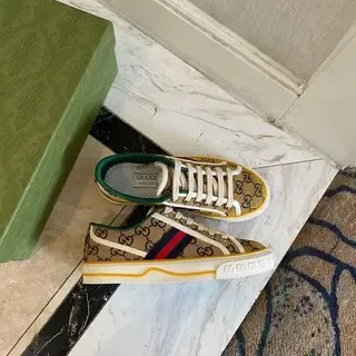 Gucci Screener Beige GG Monogram Web Stripe Lifestyle Sneakers