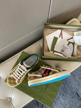 Gucci Screener Beige GG Monogram Web Stripe Lifestyle Sneakers 5