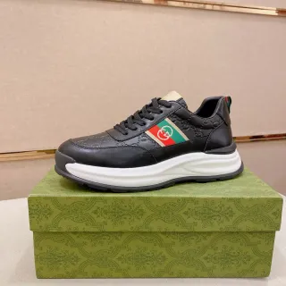 Gucci Screener Black White Leather Upper Embossed GG Monogram Lifestyle Sneakers