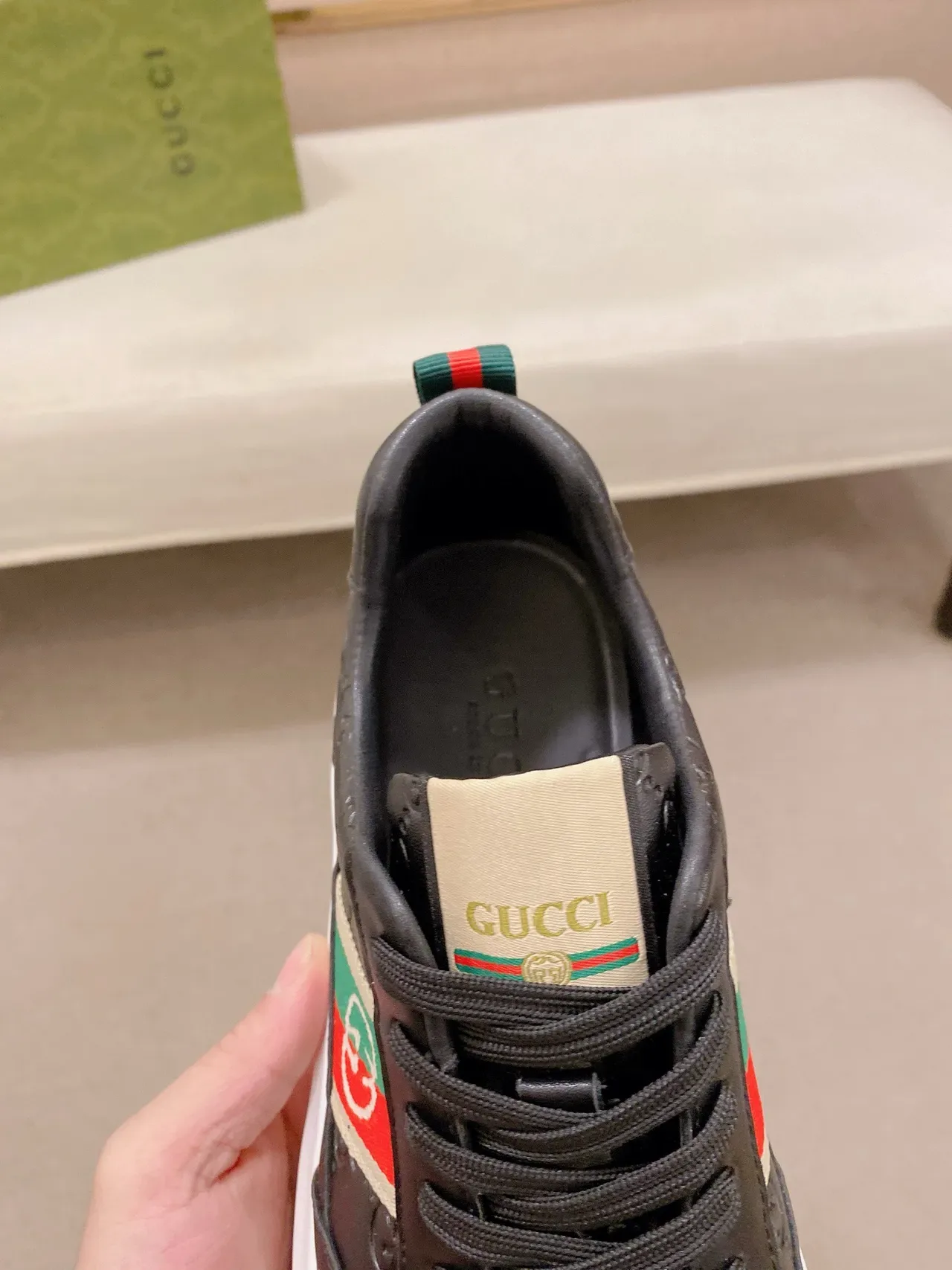 Gucci Screener Black White Leather Upper Embossed GG Monogram Lifestyle Sneakers 6