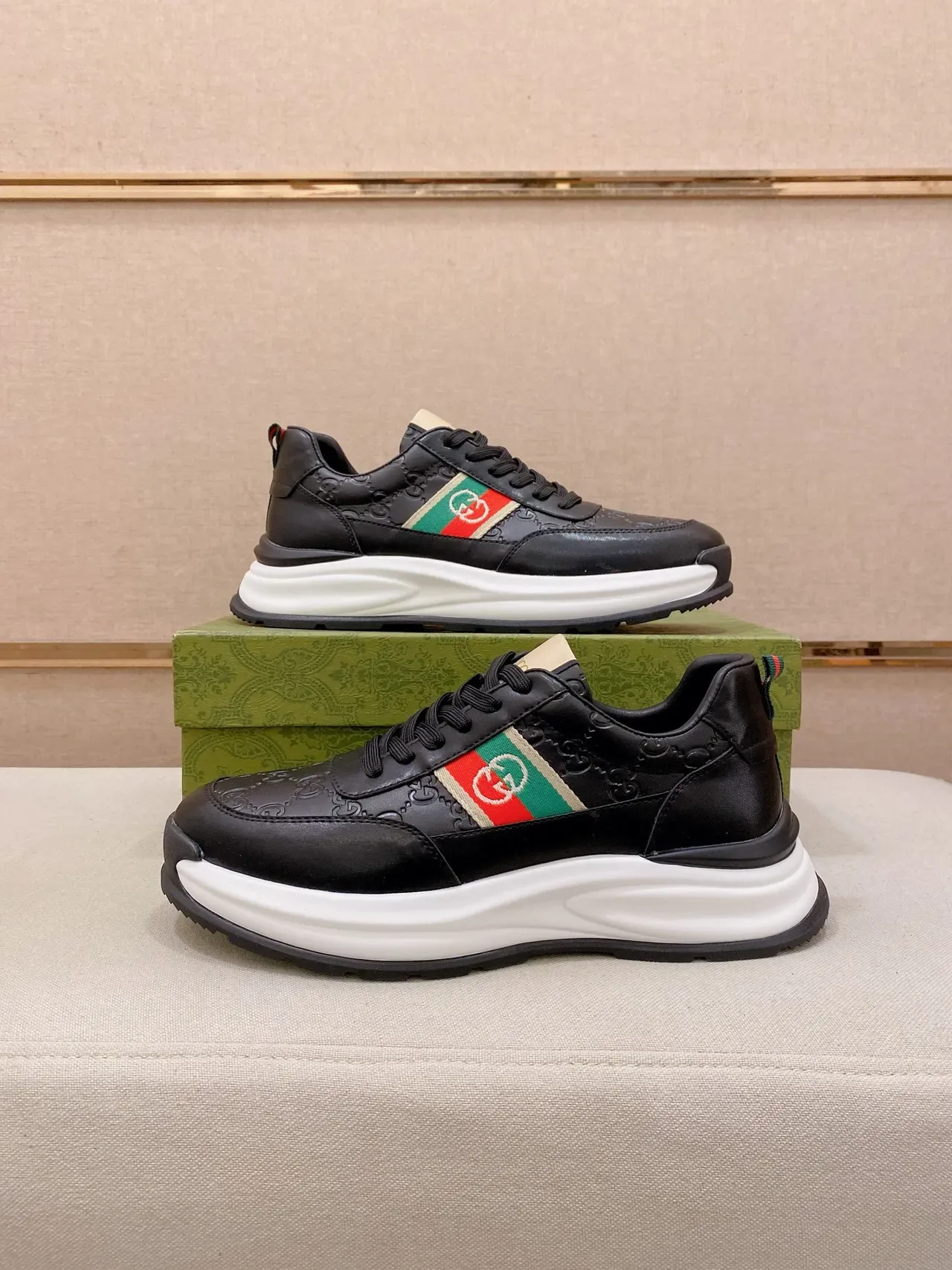 Gucci Screener Black White Leather Upper Embossed GG Monogram Lifestyle Sneakers 7