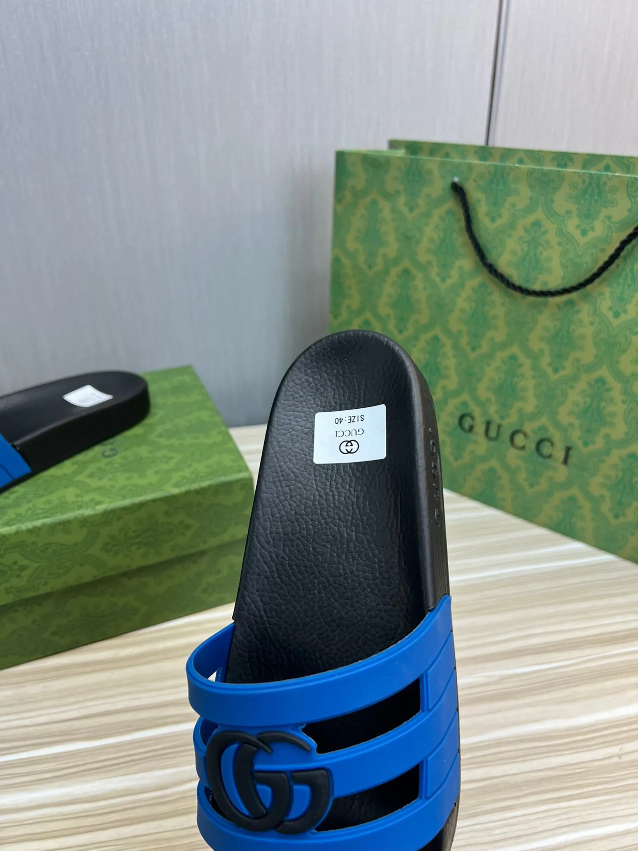 Gucci Screener Interlocking G Blue and Black Slippers 3