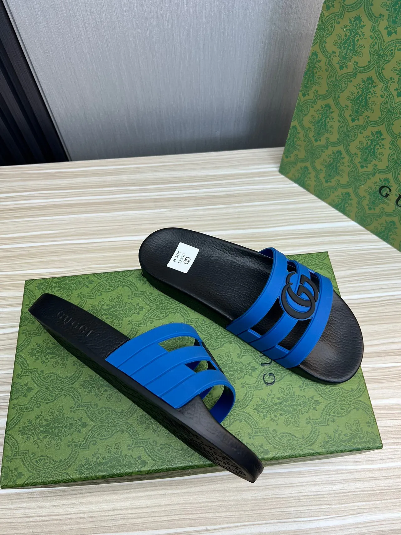 Gucci Screener Interlocking G Blue and Black Slippers 5