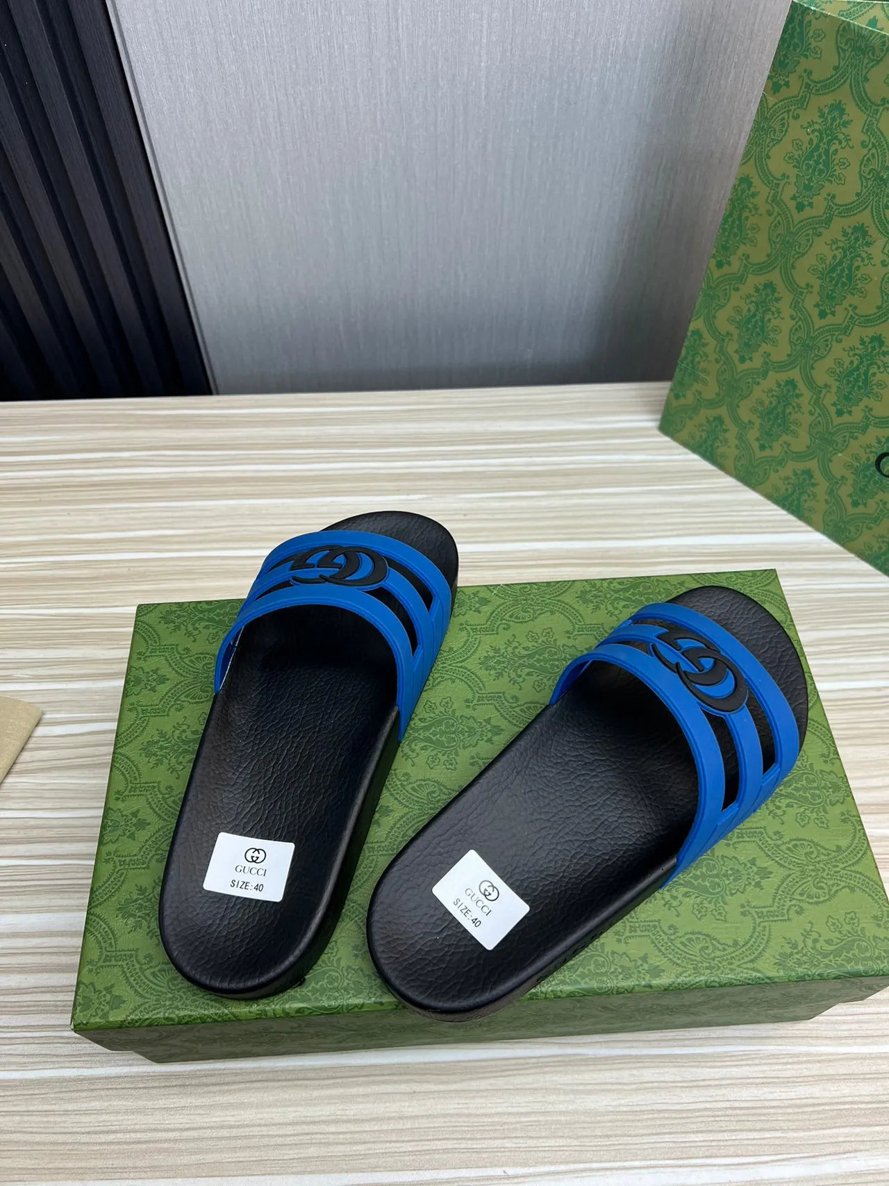 Gucci Screener Interlocking G Blue and Black Slippers 6