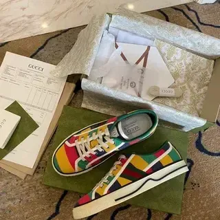 Gucci Screener Multicolor White Striped Canvas Upper Web Stripe Detail Lifestyle Sneakers
