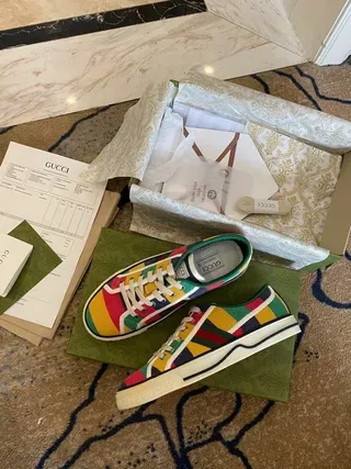 Gucci Screener Multicolor White Striped Canvas Upper Web Stripe Detail Lifestyle Sneakers 1