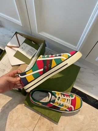 Gucci Screener Multicolor White Striped Canvas Upper Web Stripe Detail Lifestyle Sneakers 5