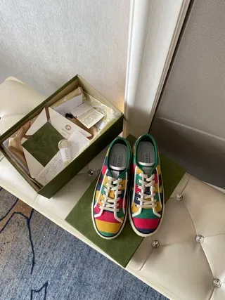 Gucci Screener Multicolor White Striped Canvas Upper Web Stripe Detail Lifestyle Sneakers 6