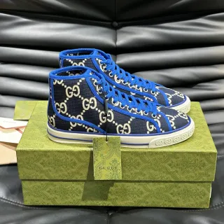 Gucci Screener أزرق بحري وأبيض GG Monogram High-Top Lifestyle Sneakers