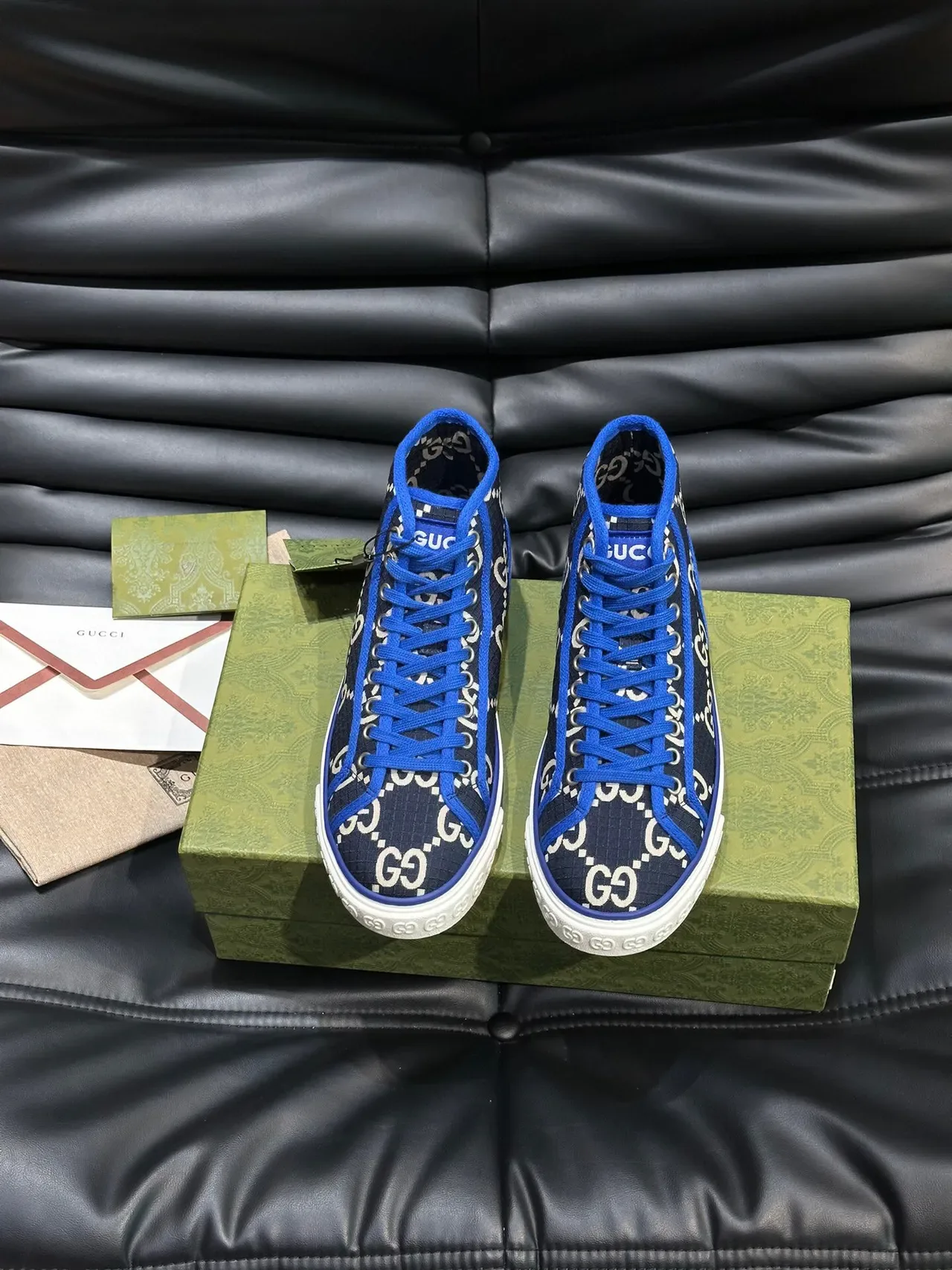 Gucci Screener Navy Blue et Blanc GG Monogram High-Top Lifestyle Sneakers 2