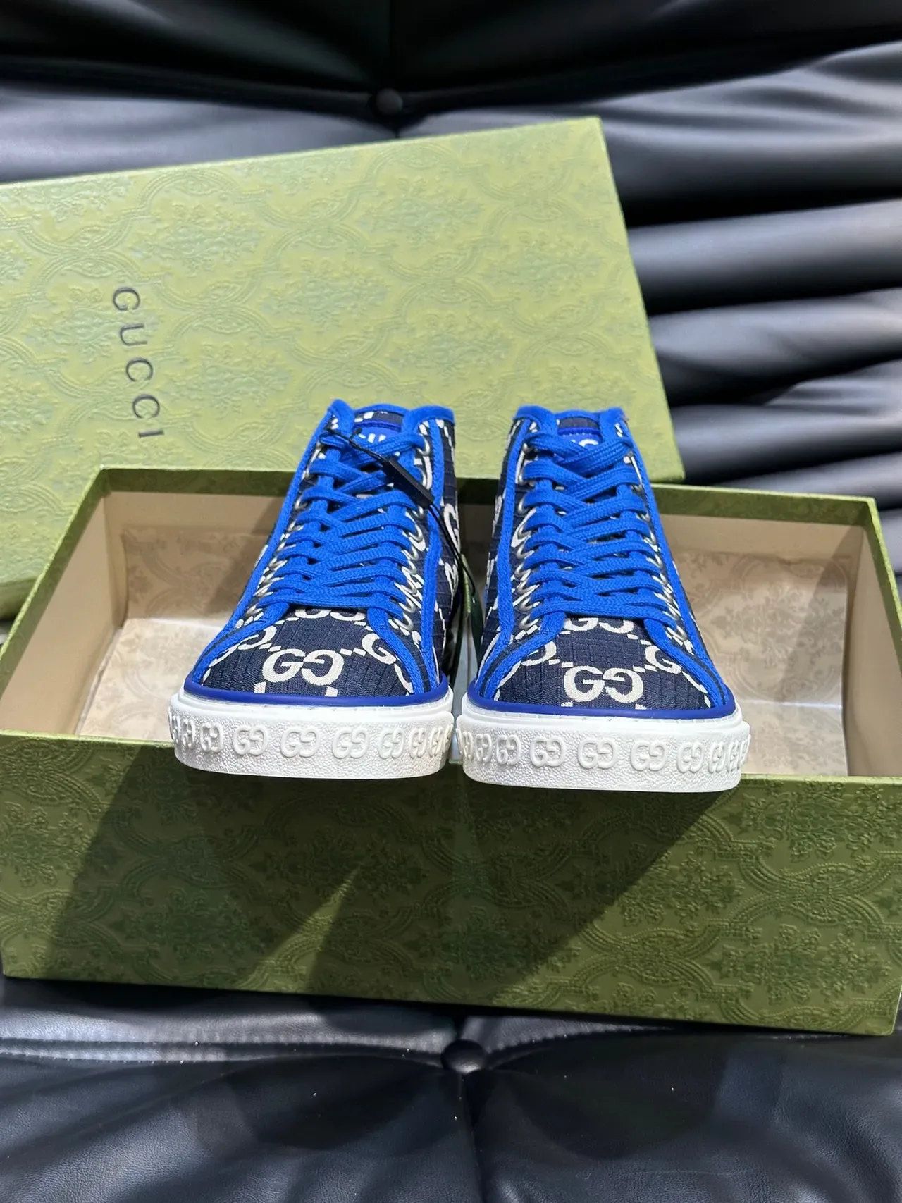 Gucci Screener Navy Blue et Blanc GG Monogram High-Top Lifestyle Sneakers 5