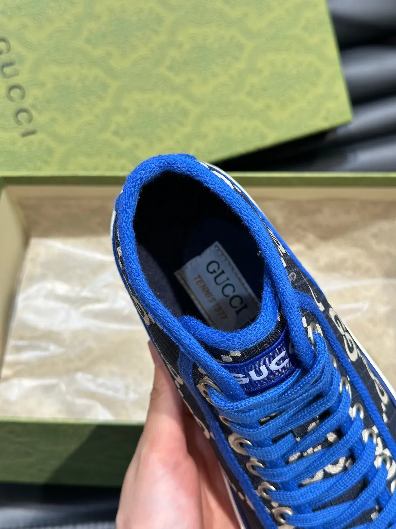 Gucci Screener Navy Blue et Blanc GG Monogram High-Top Lifestyle Sneakers 8